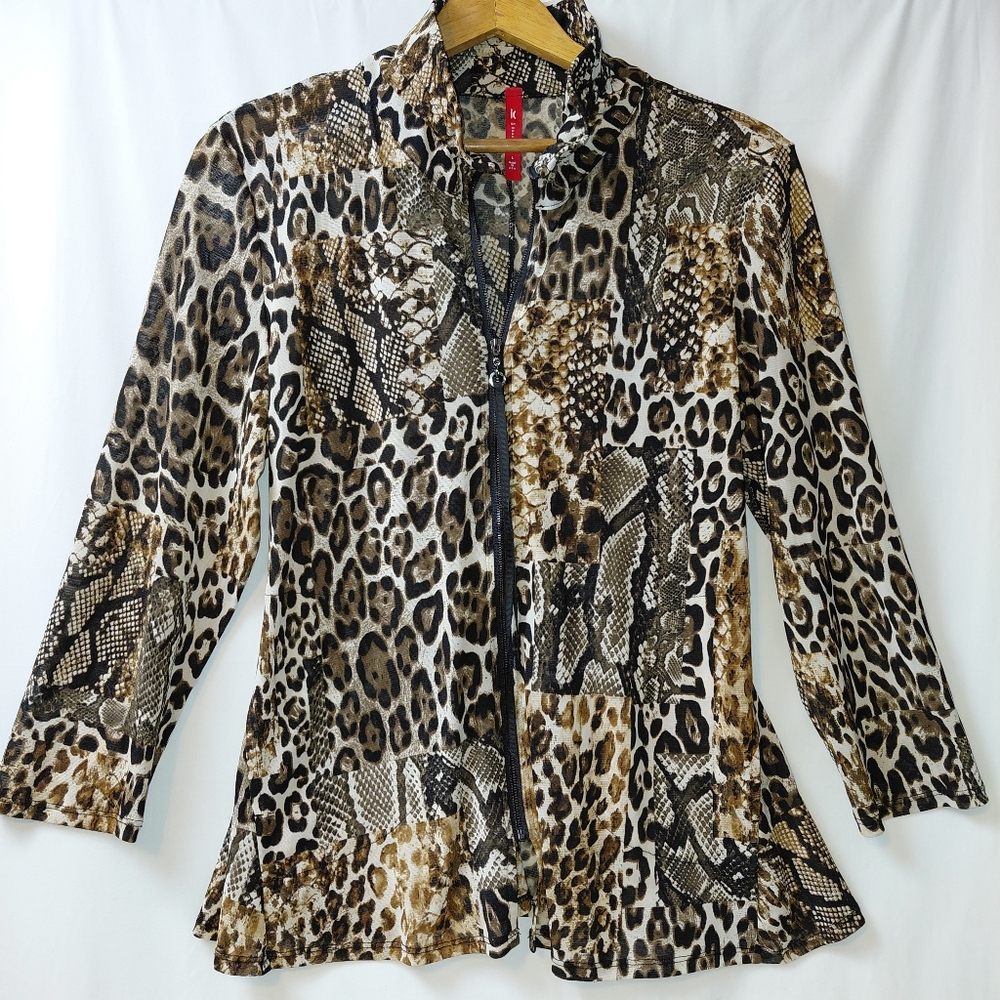 IC By Connie K Mesh Zip Up Jacket Women's Size‎ Large Animal Print